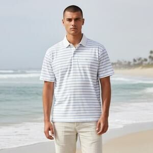 Peter Millar Seaside Golf Polo SS Shirt White Stripes Pima Cotton Mens XL